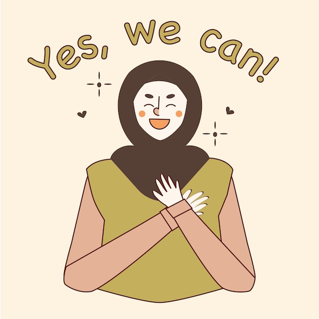 Hijab woman girl happy peek pose no curious hi hello greeting smile activity clipart vector illustra