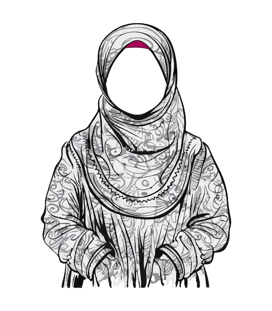 hijabi girl face transparent picture line art seene