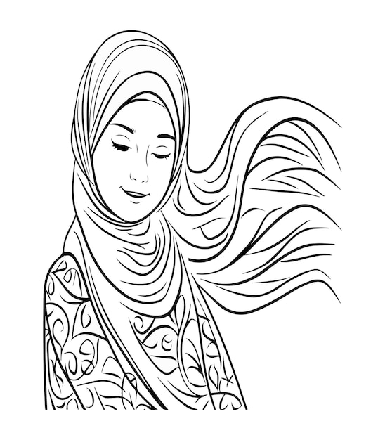 hijabi painting scene of girls line art