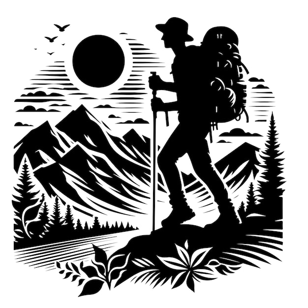 Hiker silhouette vector illustration