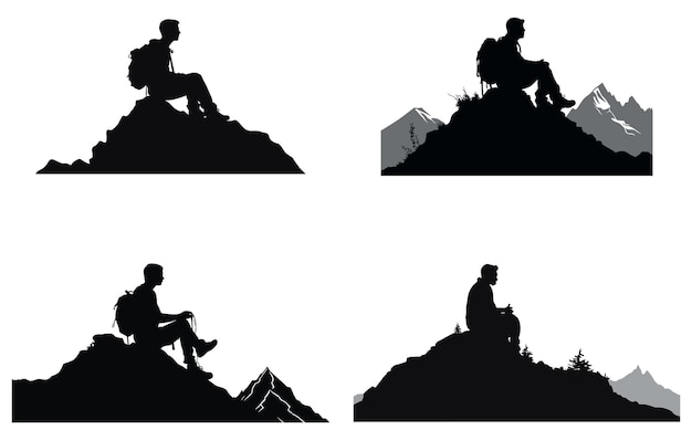 Hiker sitting on a hill silhouette Hiker Silhouettes hiking man with rucksacks silhouette