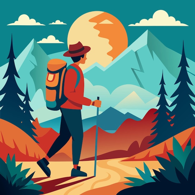 Vector hiker traveler color vector clip art design