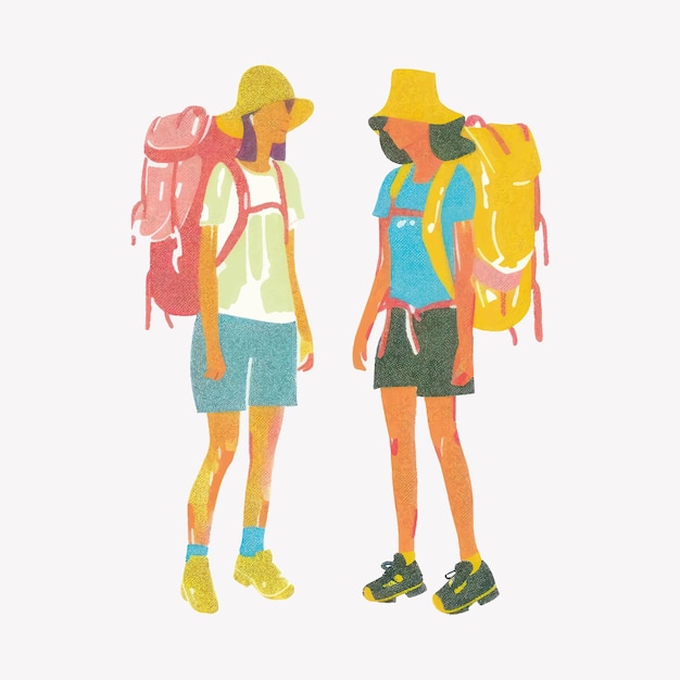 Vector hikers with backpacks outdoors