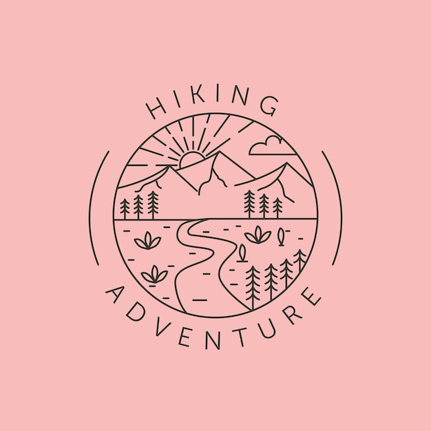 Hiking adventure line art logo vector symbol illustration design