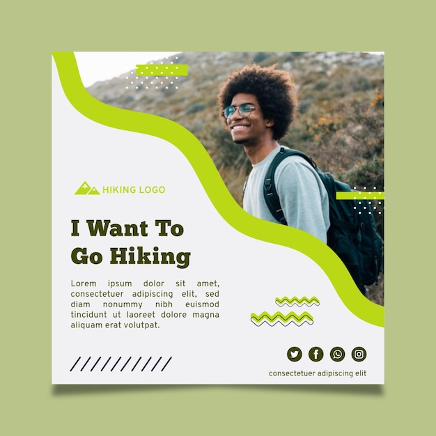 Hiking adventure square flyer template