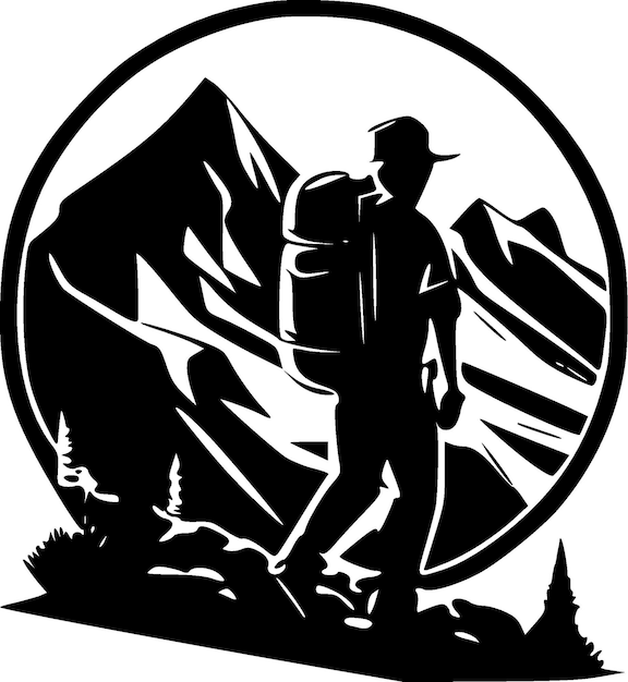 Hiking Black and White Isolated Icon Vector illustration