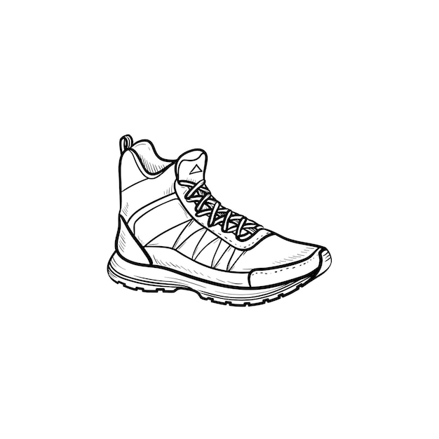 Hiking boot hand drawn outline doodle icon. Sports, hiking footwear, mountain walking comfortable shoes concept