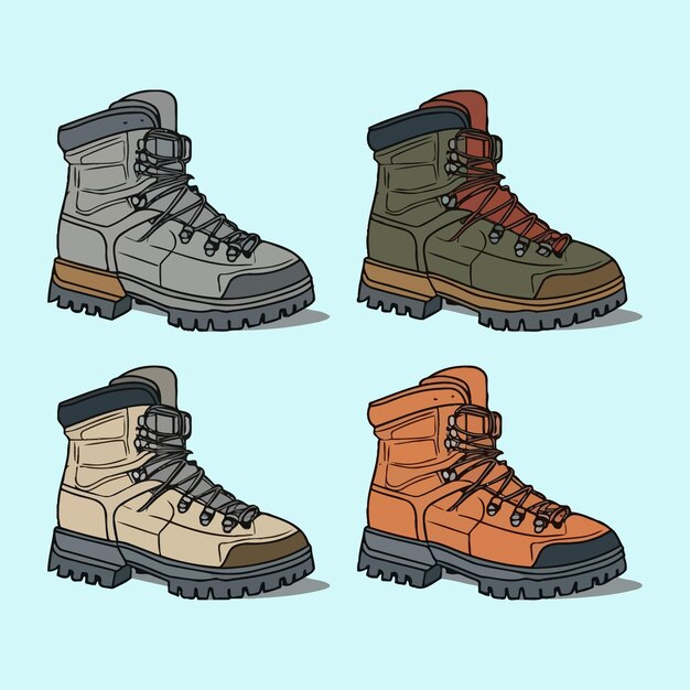 Vector hiking boots vector art set items