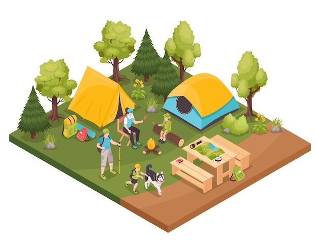 Hiking Camp Isometric Composition