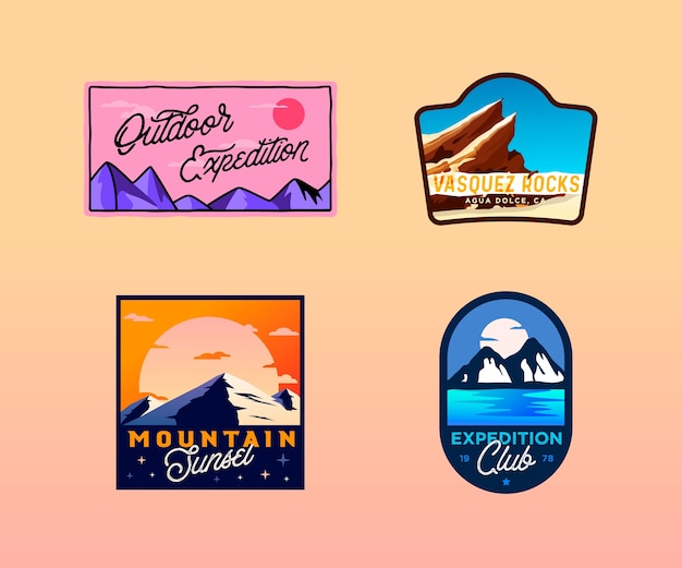 hiking, camping, outdoor badges. wilderness retro vintage logos, emblems