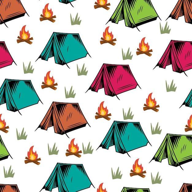 hiking and camping seamless pattern