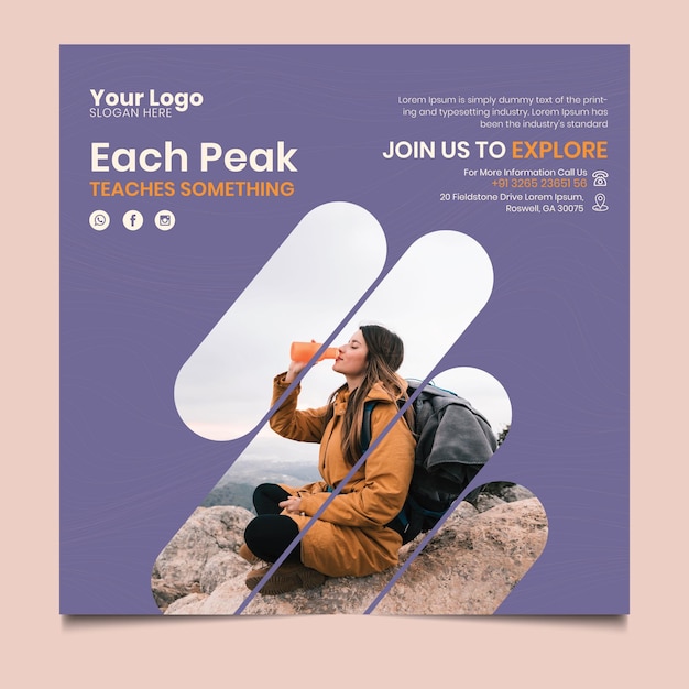 Hiking flyer square template