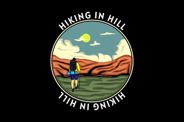 Hiking hill retro design landscape