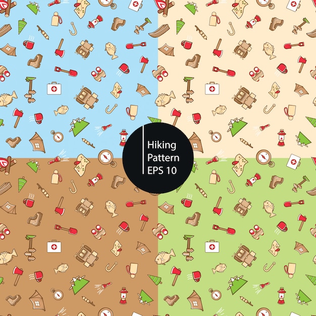 Hiking icons seamless pattern background