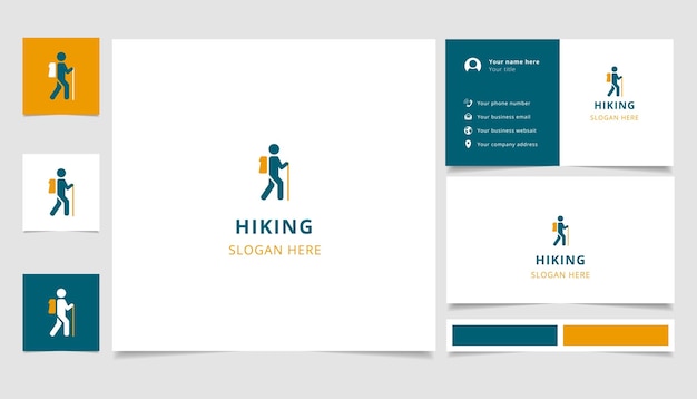 Hiking logo design with editable slogan branding book and