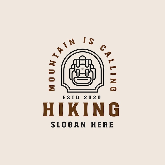 Hiking Mountain adventure lineart logo template