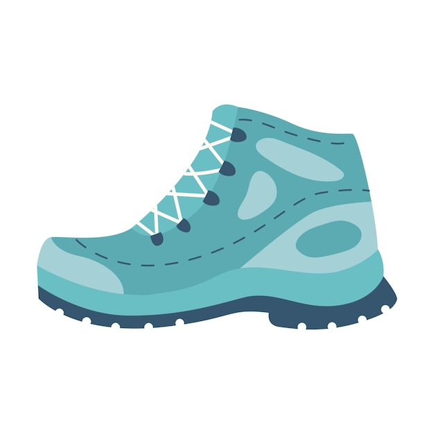 Hiking shoes A blue shoe for tourist trips with a special tread on the sole Equipment for tourism travel picnic hiking sports Flat vector illustration isolated on a white background