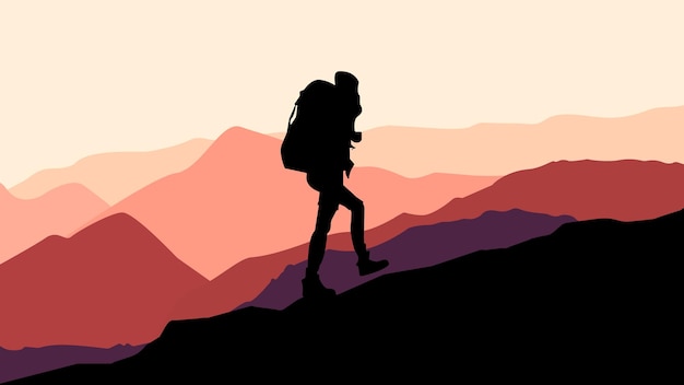 hiking silhouette sunset outdoor activity