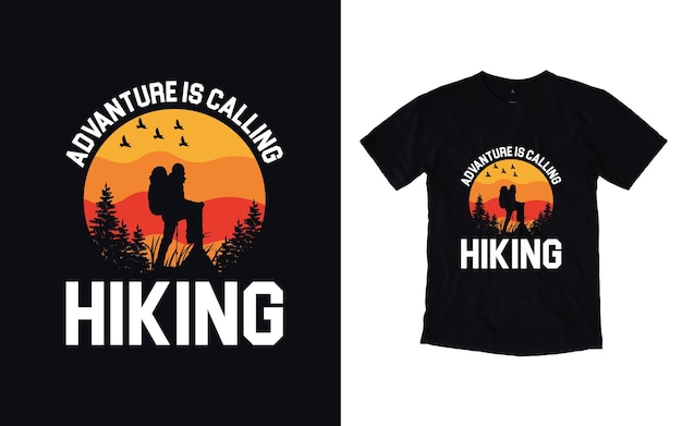 Hiking tshirt design Vintage mountain lettering adventure tshirts graphic vector element hiker typography