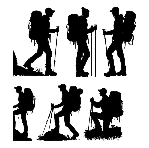 Vector hiking vector silhouette illustration isolated on white background