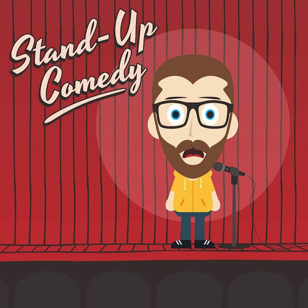 Vector hilarious guy stand up comedian cartoon