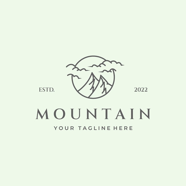 Hill adventure logo mountain line art symbol