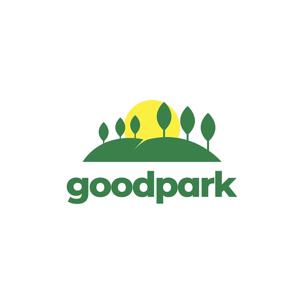 Hill park green with trees and sunset logo design