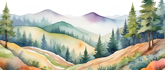 Vector hills landscape watercolor