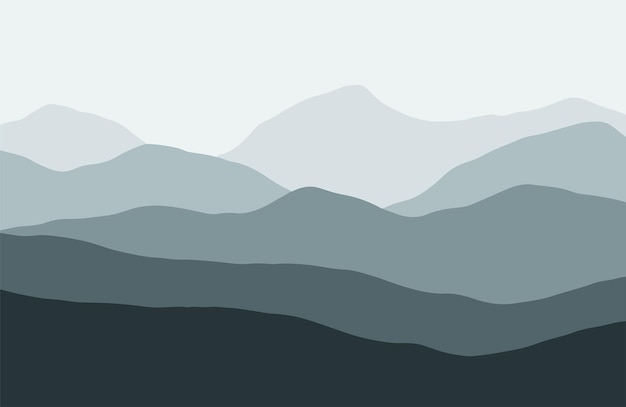 Hills and Mountains in the haze at sunset - Vector illustration