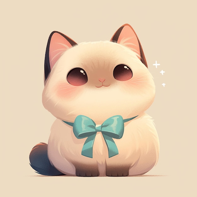 Vector himalayan cat playing with a ribbon