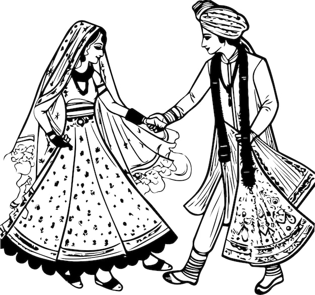 Hindu Dulha Dulhan Bride Vector Coloring Page