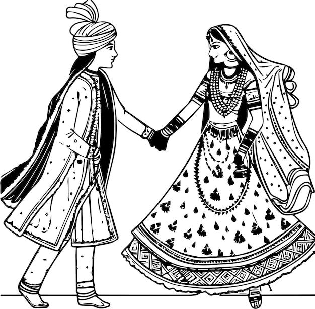 Vector hindu dulha dulhan bride vector coloring page