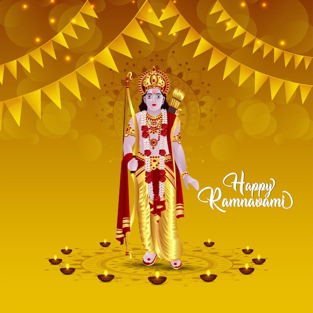 Hindu festival happy ram navami background with vector illustration