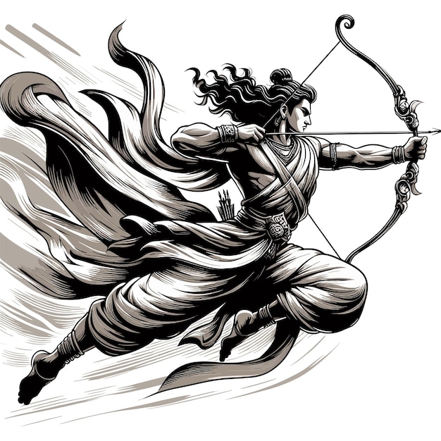 Hindu god Sri Rama with bow and arrows Shree Ram Navami or Dussehra celebration