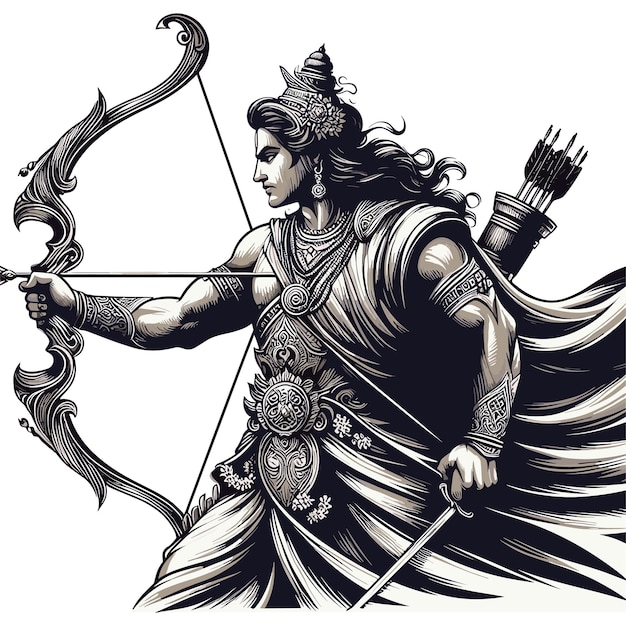 Hindu god Sri Rama with bow and arrows Shree Ram Navami or Dussehra celebration