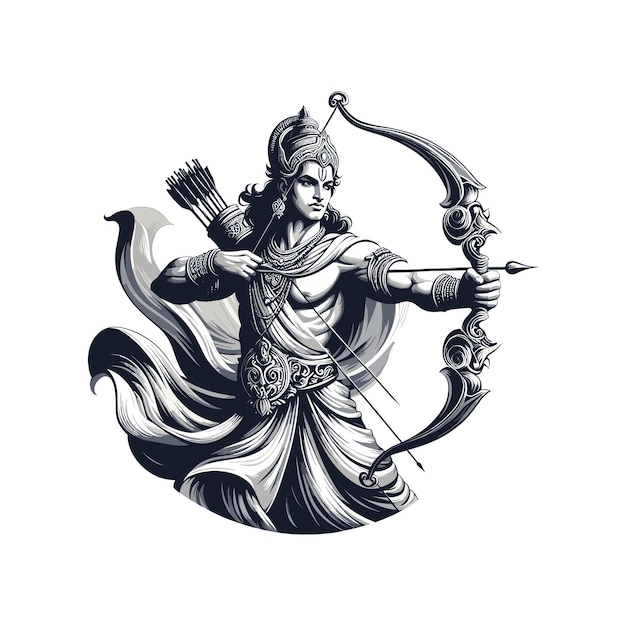 Hindu god Sri Rama with bow and arrows Shree Ram Navami or Dussehra celebration