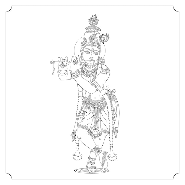 Vector hindu goddess krsnavatara outline vector illustration