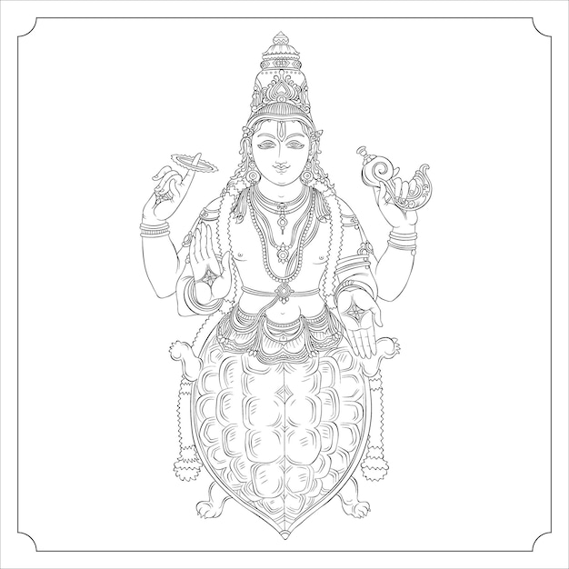 Vector hindu goddess kumavatara outline vector illustration