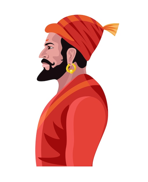 hindu maratha king shivaji maharaj side view vector illustration