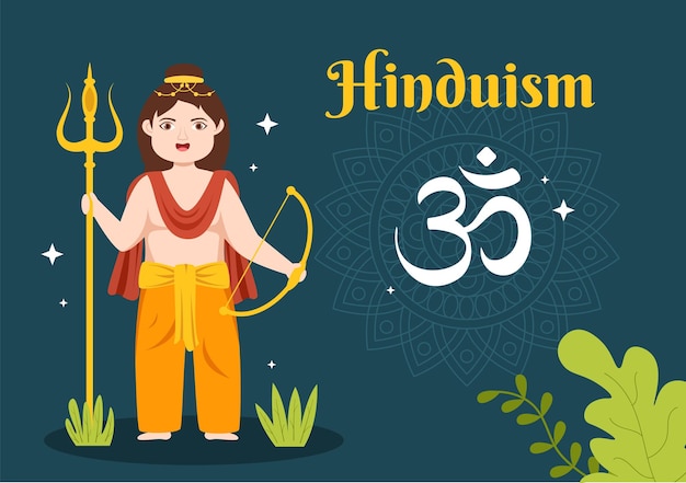 Hinduism of Various Indian God Flat background Cartoon Hand Drawn Templates Illustration