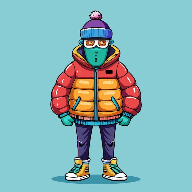 Vector hip anthropomorphic man in streetwear puffer jacket cartoon vector illustration