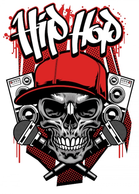 Hip hop t shirt design with skull wearing cap