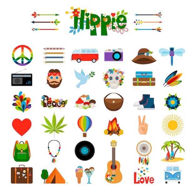 Hippie flat icons