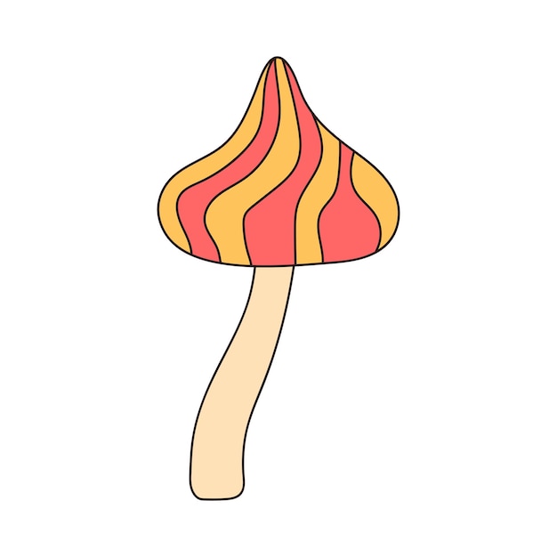 Hippie groovy mushroom Retro psychedelic cartoon element Vector illustration