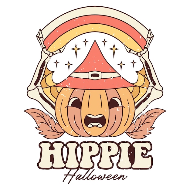 Hippie Halloween. Cute Retro Halloween Design, Retro Halloween Poster.