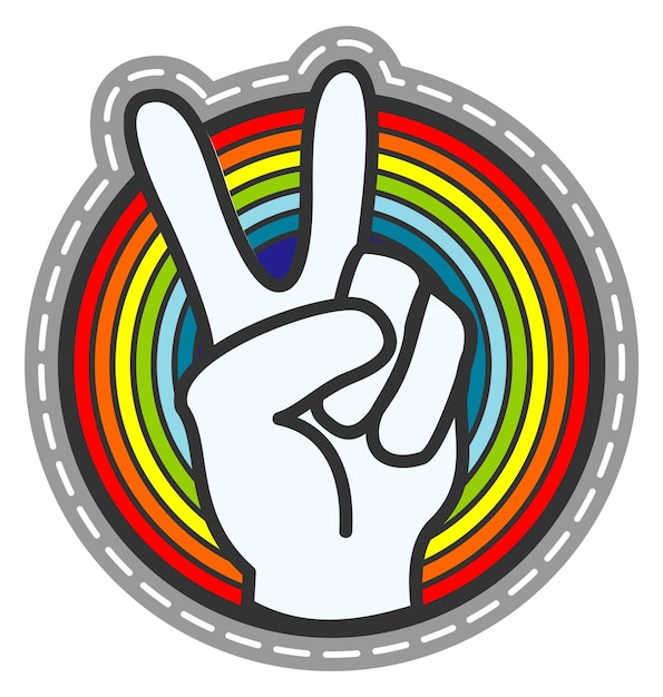 Hippie patch Peace finger gesture on colorful circle