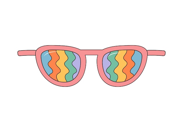 Hippie rainbow sunglasses Groovy retro fashion style Vector illustration isolated on white