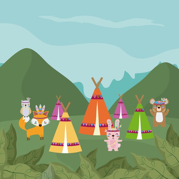 Vector hippies animals in the forest cute cartoon