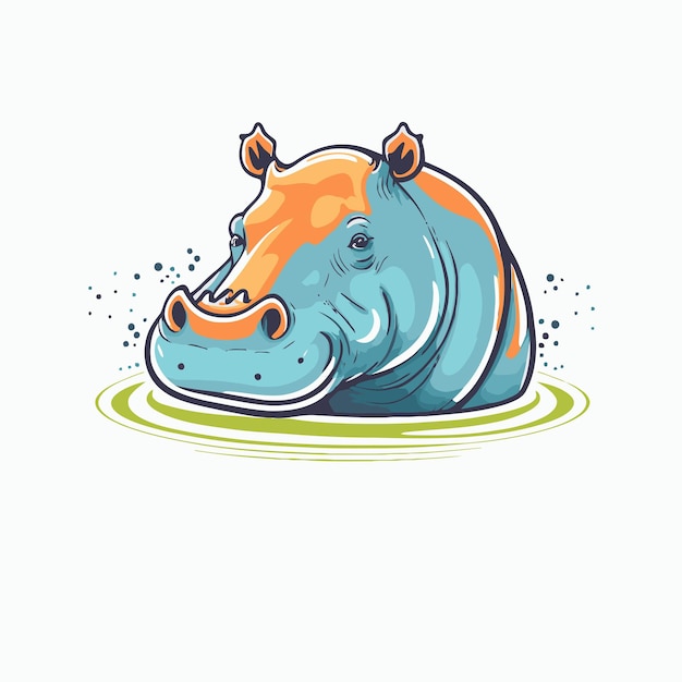 Hippo character logo mascot wild animal hippopotamus in vector cartoon