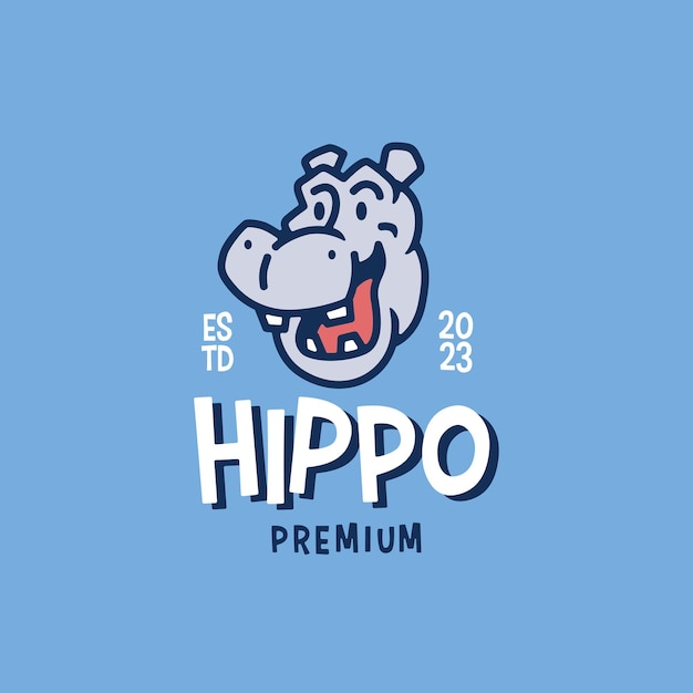 Hippo hippopotamus head retro mascot cartoon vector logo icon illustration